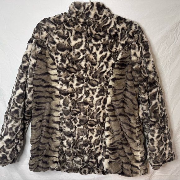 Dennis Basso Faux Fur Animal Print Zip-Front Jacket Coat – Size L - Picture 4 of 9